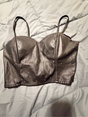 Say What? Black Faux Leather Studded Crop Top